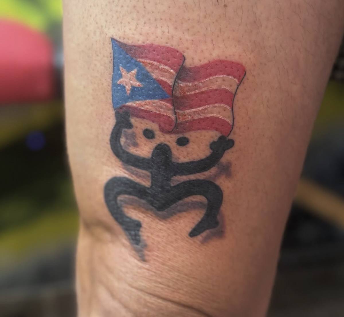 Coqui frog with Puerto Rico flag tattoo by Angel J — AWJTATTOOS Rio Grande Puerto Rico